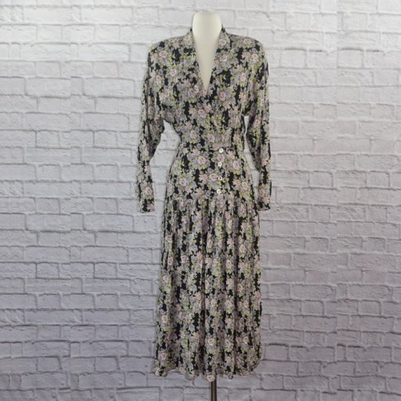 Vintage 80s Ann Taylor Floral Midi Dress - Picture 1 of 11
